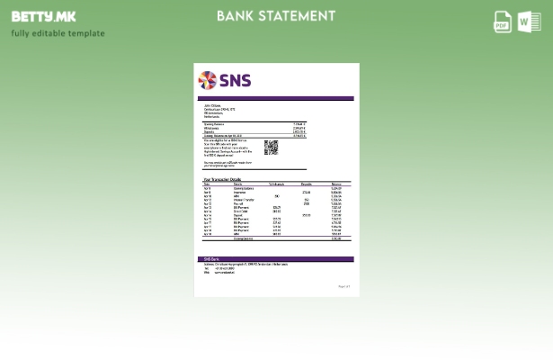 Модерен стил Шаблон за збор за извод од банка SNS на Холандија